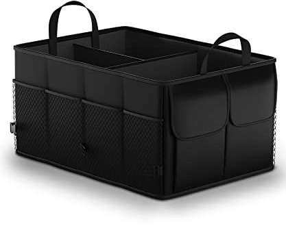 Uoking Car Boot Organiser - Car Boot Tidy Storage - Collapsible Heavy Duty Trunk - Portable Multi Compartment Shopping Organization Organiser - Non-Slip Bottom - Adjustable Securing Straps - Black