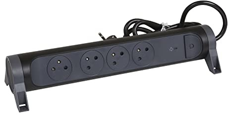 Legrand - Regleta giratoria con 4 Tomas de Corriente Surface, Interruptor y pararrayos - Negro y Gris Oscuro