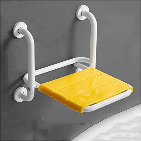 Duschstuhl Klappbar, Rutschfester Duschhocker, Klappbarer Duschstuhl Duschbank mit Armlehne, Klappbarer Duschsitz Wandmontage für Senioren, Platzsparend Duschklappsitz für Erwachsene (Color:Gelb)