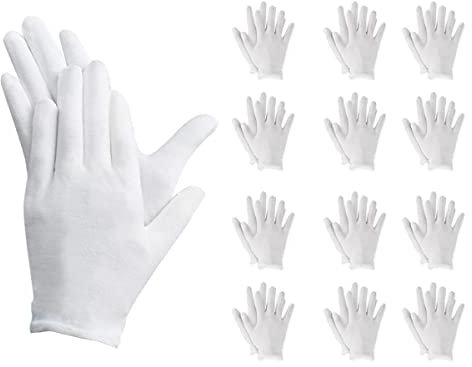 12 Paia Guanti Cotone (L Number 9), Guanti Bianchi Cotone, Guanti Idratanti Per Cura Pelle Mani, Guanti Stoffa