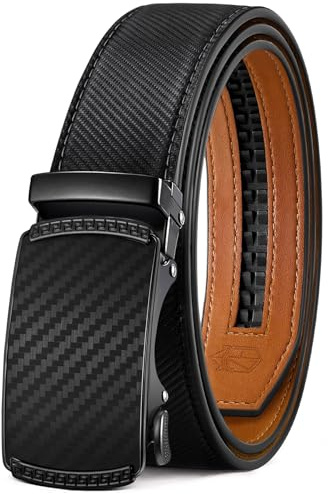 Zitahli Belt Men, Ratchet Belt Dress with 1 3/8 Premium Leather,Slide Belt with Easier Adjustable Automatic Buckle,Trim to Fit Size 30-36