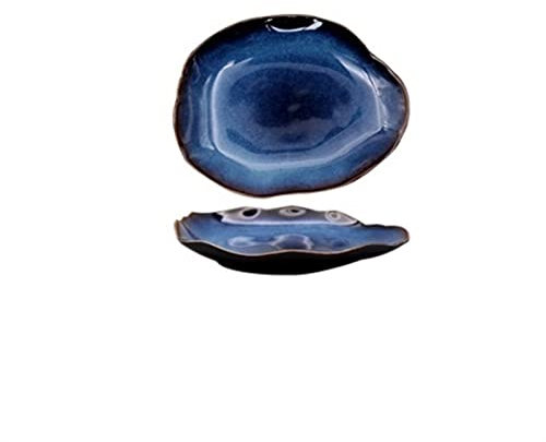 BONAD Dessertteller Keramikteller Tiefblauer unregelmäßiger Flacher Teller Keramikschale Haushaltsdekoration Geschirr Geschirr Tablett Hotelküchenbedarf 2-TLG Servierteller (Color : 19 cm)