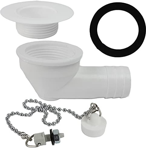 Ablauf Ablaufgarnitur Beckenauslauf mit Kette + Befestigung + Dichtung 19 mm Winkel 90° weiß