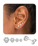 YADOCA 4 Pares de Pendientes de Diamante Pendientes de Titanio para Hombre Mujer Plata Circonita Cúbica Sin Níquel Hipoalergénico para Oídos Sensibles 3/4/5/6mm, 2