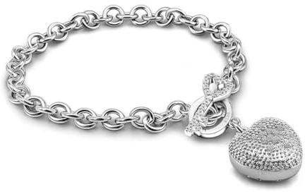 Dankadi Pulsera con corazón y llave engastada de circonio, plata 925, pulsera de eslabones para mujer, ancho de 6 mm, con colgante de amor vacío, en forma de cierre brillante, para amiga mamá, 20CM