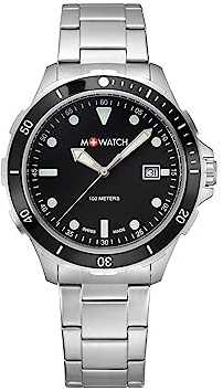 M+WATCH - Herren Uhr - Analog Quarzuhr 42mm - WBX.45220.SJ - Gehärtetes Mineralglas - Gebürstetes Edelstahlgehäuse - Edelstahlarmband - Datum - Wasserdicht bis 10 bar - Herrenuhr Aus der Schweiz