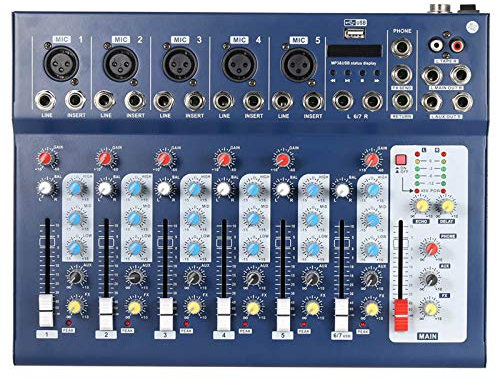 Mesas de mezcla de estudio, línea de micrófono digital de 7 canales Mezclador de sonido de audio Consola de mezcla con entrada USB Ecualizador de 3 bandas para grabación DJ Etapa Karaoke Apreciación
