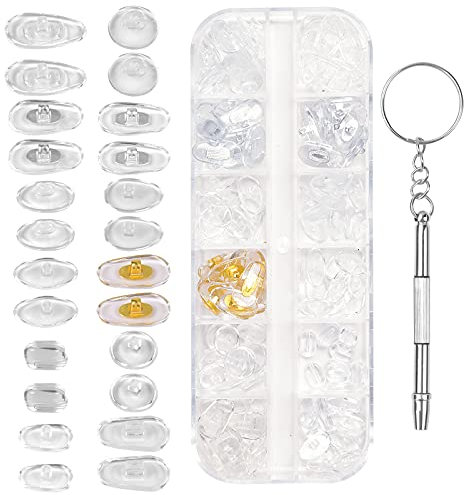 Volumoon 60 Paia Cuscinetti Nasali per Occhiali in Silicone, Nasello Avvitato, Kit di Riparazione Occhiali, Antiscivolo Naselli Per Occhiali Silicone, Morbido con Viti Cacciavite