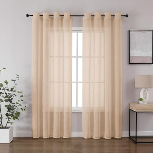 CUCRAF Leinenoptik Voile Vorhänge mit Ösen Halbtransparent Gardine für Schlafzimmer Wohnzimmer H245 x B140cm 2er Set,Baby Rosa