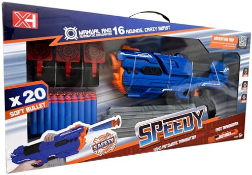 Suprills Kids Hot Fire Shooting Blaster Soft 20 Darts Fire Toy Gun with Electronic Target, Cap Gun,Plastic Gun for Safe Play (Blue)