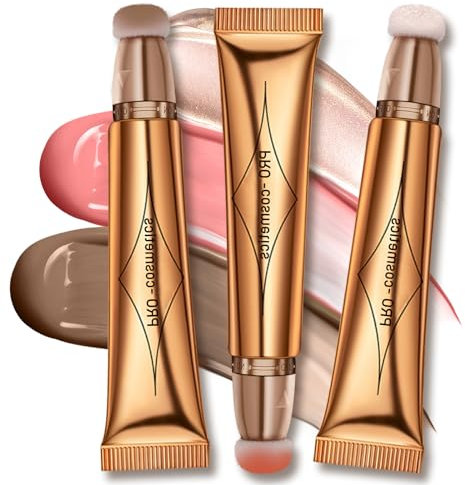 Gesicht Highlighter Contour Stick Flüssiges Rouge Set,Cream Liquid Blush Stick Contour Highlighter Beauty Wand,Blendable Silky Matte Flüssiger Contouring, Gesicht Make-up Stick mit Kissen Applicator