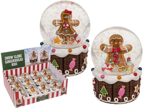 Generisch 2 Stück Schneekugel Klassisch Braun, Mehrfarbig 4,5x4,5 cm Lebkuchenmann und Lebkuchenfrau Deko Figuren