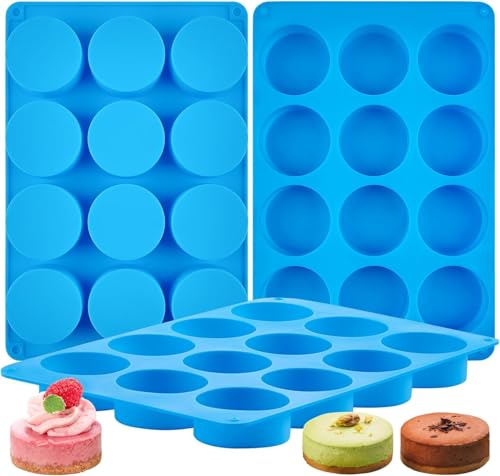 3 Stück Mini Muffinform Silikon, 12 Tassen Cupcake Förmchen, Backformen für Muffins, Brownies, Kuchen, Pudding und Cupcakes