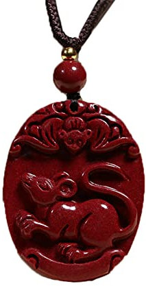 PAURO Homme Femme Collier de Pierres Précieuses avec Pendentif en Forme de Signe du Zodiaque Chinois avec Chaîne Rat