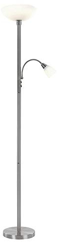 Stehleuchte Deckenfluter Wohnzimmerlampe Schlafzimmerleuchte Stehlampe, Metall Glas nickel Chrom, RGB LED dimmbar Fernbedienung, 1x E24 1x E27, 8,5W 806Lm 3000K warmweiß, H 178cm