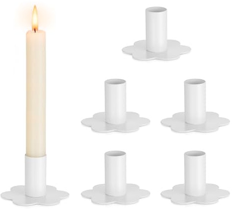 Inweder Kerzenständer für Stabkerzen Metall-Kerzenhalter: 6 er Weiß Stabkerzenhalter für Tischaufsätze Moderne Spitzkerzenhalter für Advent Weihnachten Klein Kerzenständer Set für Hochzeit Heimdeko