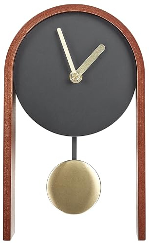 Beliani Tischuhr schwarz/dunkler Holzfarbton mit Pendel Retro-Design 25 cm Blatten