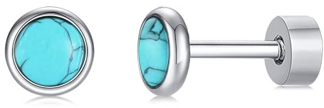 FACOKO Orecchini a bottone piatto da donna, in titanio ipoallergenico, con pietra turchese blu, per piercing multipli, per orecchie sensibili(Turchese blu - 4MM)