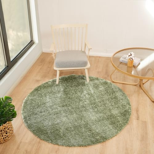 Livabliss Claire Shaggy Rug, Living Room, Bedroom, Boho – 120x120 cm, Sage