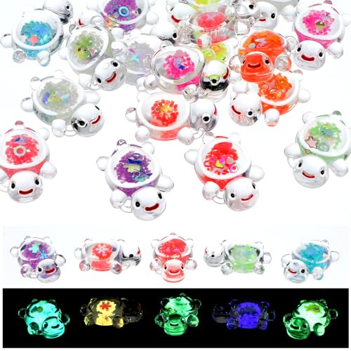 JIEYAO 10 Stück Mini Leuchtende Schildkröten Harz,Bunt Kleine Schildkröte Mit Pailletten,4.5cm DIY Mini Figuren Turtles Small Meerestiere für Topfdekoration Garten Landschaft Puppenhaus(4.5cm)