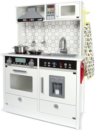 Leomark cucina in legno bianca MODERN WHITE giocattolo per bambini divertimento cucina con accessori Ideale gioco per avventure culinarie creative per i piccoli chef dimensioni: 65cm x 30cmx 94cm.