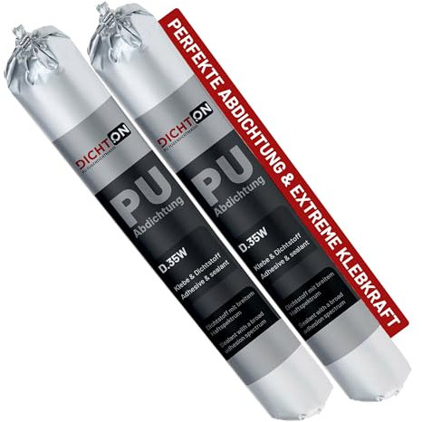 PU Abdichtung & Klebstoff 2x600g - Dichtstoff in grau UV-stabil & lösemittelfrei - elastische 1K Polyurethan Fugenabdichtung, Haftung auf Beton, Fliesen, Alu, Stahl, Glas, Kunststoff © DICHTON D.35W