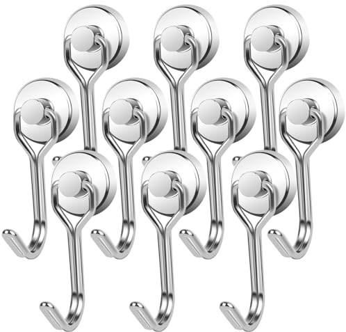 10 Stück Magnethaken Extra Stark 16mm, Drehbar Magnetischer Haken Magnet Haken Magnethaken Klein Neodym Magnete mit Haken Haken Magnetische für Küchen kühlschränke Schließfächer Grill Camping