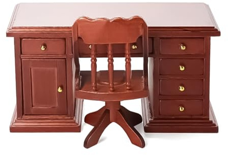 Laroal Pezzi 1:12 Simulazione Tavolo da Ufficio in Miniatura con cassetti Sedia da Ufficio mobili casa delle Bambole in Miniatura Sedia da scrivania da Ufficio