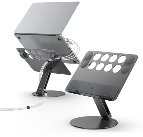 Spigen Laptop Stand for Desk with Cable Organiser Adjustable Laptop Riser | 4 Hook-and-Loop Cable Ties Included, Compatible with MacBook Neo/Pro/Air M5, M4, M3, M2, M1 Up to 17 and More - Space Grey