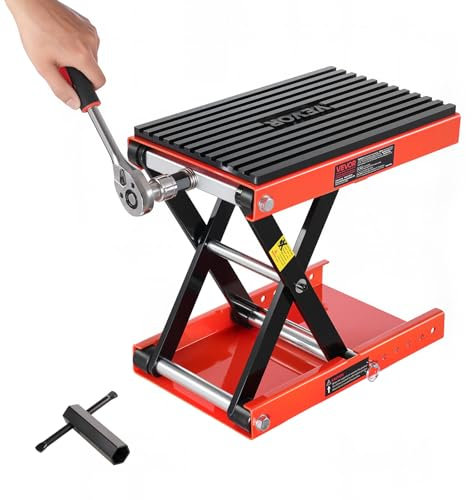 VEVOR Motorradheber Motorradhebebühne höhenverstellbarer 105-380 mm Hebescheren-Ständer mit breiter Plattform, Fahrradreparatur-Scherenheber (544 kg belastbar) mit Ratsche & Kurbel für Dirtbikes