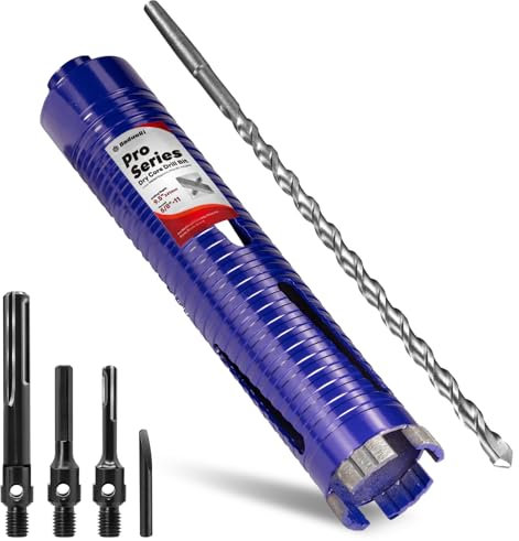 DaduoRi 2 Pro Dry Core Drill Bit with Pilot Bit & 3 Adapters (SDS Plus/SDS Max/1/2 Hex), Upgraded-Welded Blade Core Bits for Concrete with Rebar, Masonry, Brick, Mortar - 9.5 Depth, 5/8-11 Thread