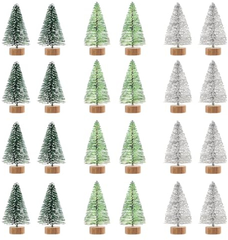 MELLIEX 24 Pièces Mini Sapin de Noël, Arbres Miniature Petit Sapin de Noel Artificiel Table pour Decoration Interieur Maison & Village Noel Miniatur (3 Couleurs)