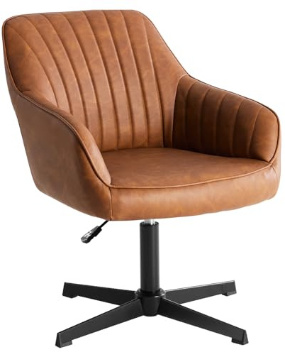 Sweetcrispy Esszimmerstühle, Küchenstuhl Drehbar & Höhenverstellbar - Leder Sessel Esstisch mit Armlehne, 360° Drehstuhl Esszimmer in Braun, 4 Stück