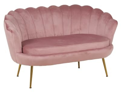 IlGruppone Divano Due 2 Posti in Velluto Forma Conchiglia Gambe in Metallo 133x63x75 Cm Camera Soggiorno Ufficio - Rosa Antico