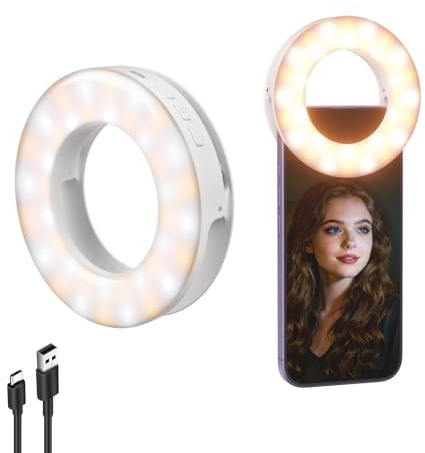 NEEWER Entry Level Version 3,74 Handy Selfie Ring Licht Kompatibel mit iPhone, 1W CRI80 60 LED Clip on tragbares wiederaufladbares Füll Lichtring für Vlog Laptop Webcam Videokonferenzen, N28