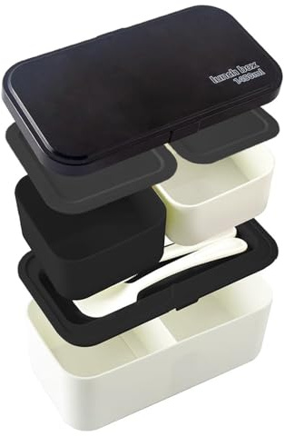 Generisch para adultos – apilable de 2 niveles a prueba de fugas | Juego de recipientes portátiles para alimentos con cubiertos y utensilios y correa de transporte