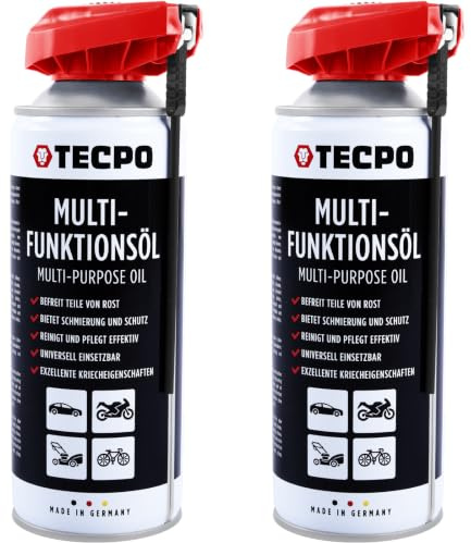 TECPO Lot de 2 sprays multifonctions de 400 ml - Lubrifiant et dégraissant - Avec tube de pulvérisation pliable - Lubrifie, protège, nettoie, graisse avec protection contre l'usure et la corrosion
