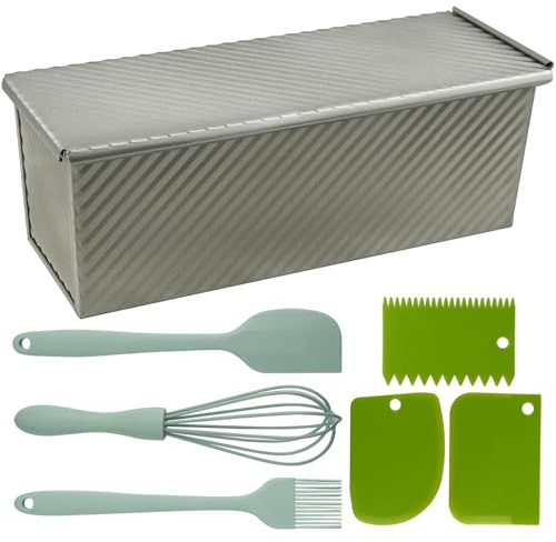 YuleNova Large Pullman Loaf Tin, 1000g 2.2lb Dough Loaf Tin with Lid, Non-Stick Aluminium Steel Bread Pan for Oven Baking