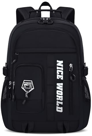 Amythe Schulrucksack Jungen Teenager, Wasserdicht & Leicht, Schwarz | 29L Großer Rucksack für Jugendliche mit 15,6 Laptopfach, Schultasche für weiterführende Schule, Stylischer Tagesrucksack