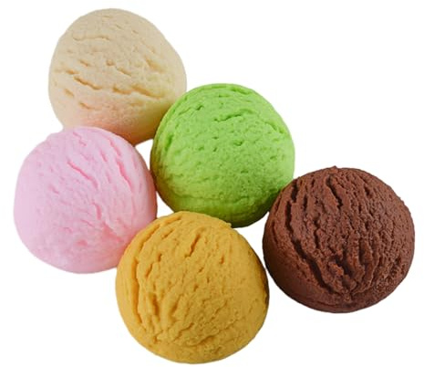 Operitacx Lot de 5 Boules de Glace Artificielles Réalistes en PVC Multicolores pour Décoration, Accessoires de Crème Glacée, Modèles de Dessert pour Studio Photo et Présentation