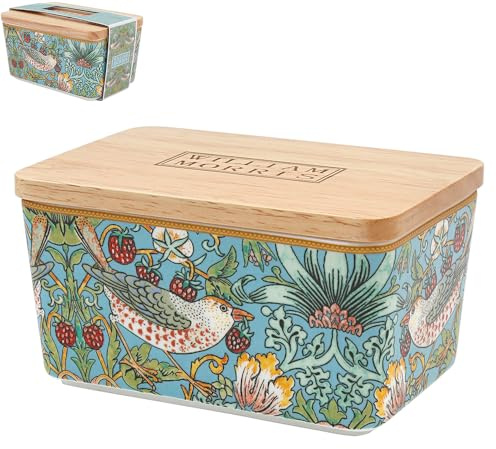The Leonardo Collection Wm. Morris Strawberry Thief Stonewear Butter Dish | Stoneware, dishwasher safe, butter keeper, BPA free