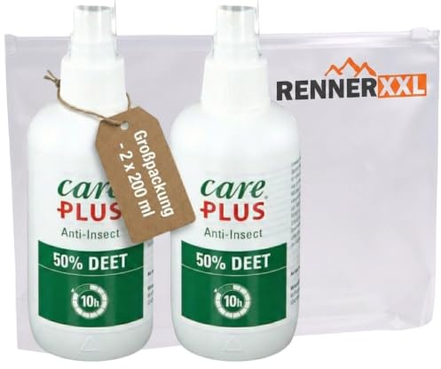 Care Plus DEET 50% Biozid Mückenspray Doppelpack 2x200 ml - Insektenschutz Mücken und Zecken - bis 10h - EU-Zulassung DE-0011106-19 / BAuA N-33085 - Reise Outdoor Tropen