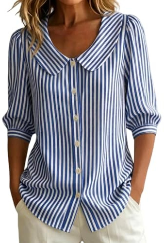 Blusas de verano con cuello de media manga para mujer, estilo casual, con botones