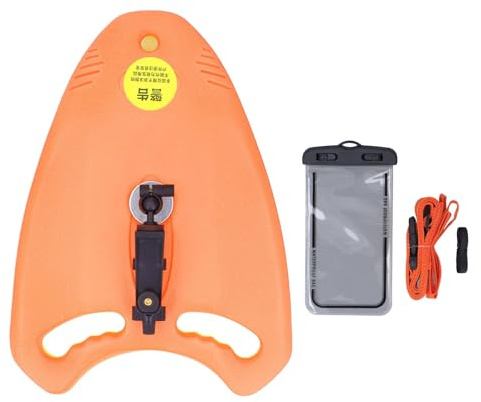 Swim Kickboard med telefonhållare |Vikbar EVA-skumbräda för actionkameror/pool-selfies |Universal 1/4 tums gängfäste, justerbart fäste (Orange)