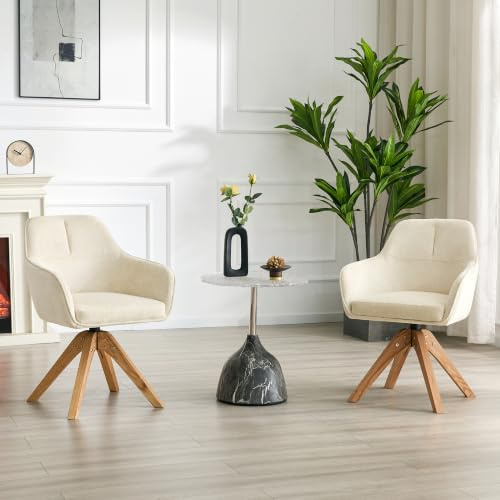 LINKHOO Lot de 2 chaises de Salle à Manger, pivotantes à 360°, avec Pieds en Bois Massif Noyer, revêtement en Tissu Beige, Assise en Mousse, Dossier Ergonomique, 58 * 46 * 82 cm