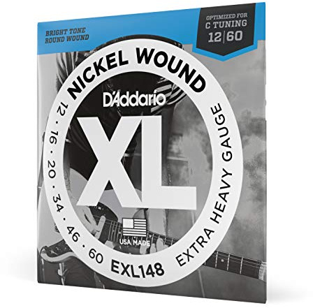 D'Addario Gitarrsträngar - XL Nickel Electric Guitar Strings - EXL148 - Perfekt intonation, konsekvent känsla, pålitlig hållbarhet - För 6-strängade gitarrer - 12-60 Extra Heavy