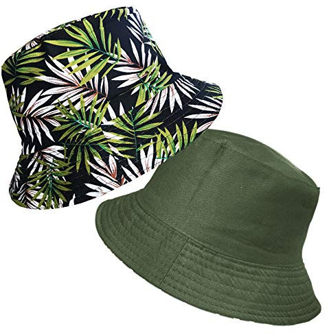 TOSKATOK® UPF 50+ Unisex Sonnenhut, geeignet für Damen und Herren, tropisches Palmenblättermuster, Baumwolle, Fischerhutdesign