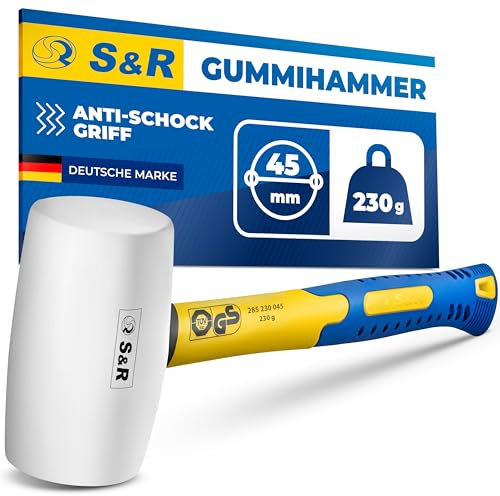 S&R White Rubber Mallet – 45mm Head, 230g | Non-Marking Hammer with Fiberglass Handle for Precise & Gentle Work