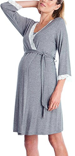 Topgrowth Abbigliamento Premaman Madre Pizzo Abito Casual Vestito maternità Donna Pizzo Incinte Pigiama Abiti da Notte Vestito Pigiami (Dark Gray, S)
