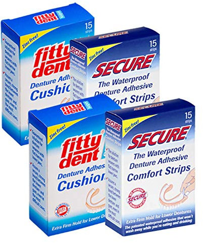 4 x FITTYDENT Secure Denture Adhesive Strips 15's - 4 Pack Very Lower Price
